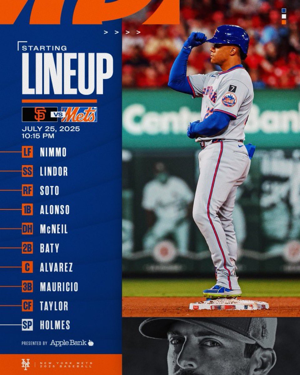 LosMetsRadio's tweet image. Comenzamos una serie hoy llevando a Clay Holmes a la lomita.

⏰ 10:15 pm EST
📺 SAP de @PIX11 
⚾ @Mets 🆚 @SFGiants 
🎙️@njrosario56 &amp;amp; @JohnnyTrujillo1 

📻 📲 Escúchanos a través de la app @Audacy, como Mets Radio en Español, y en 92.3 FM HD2