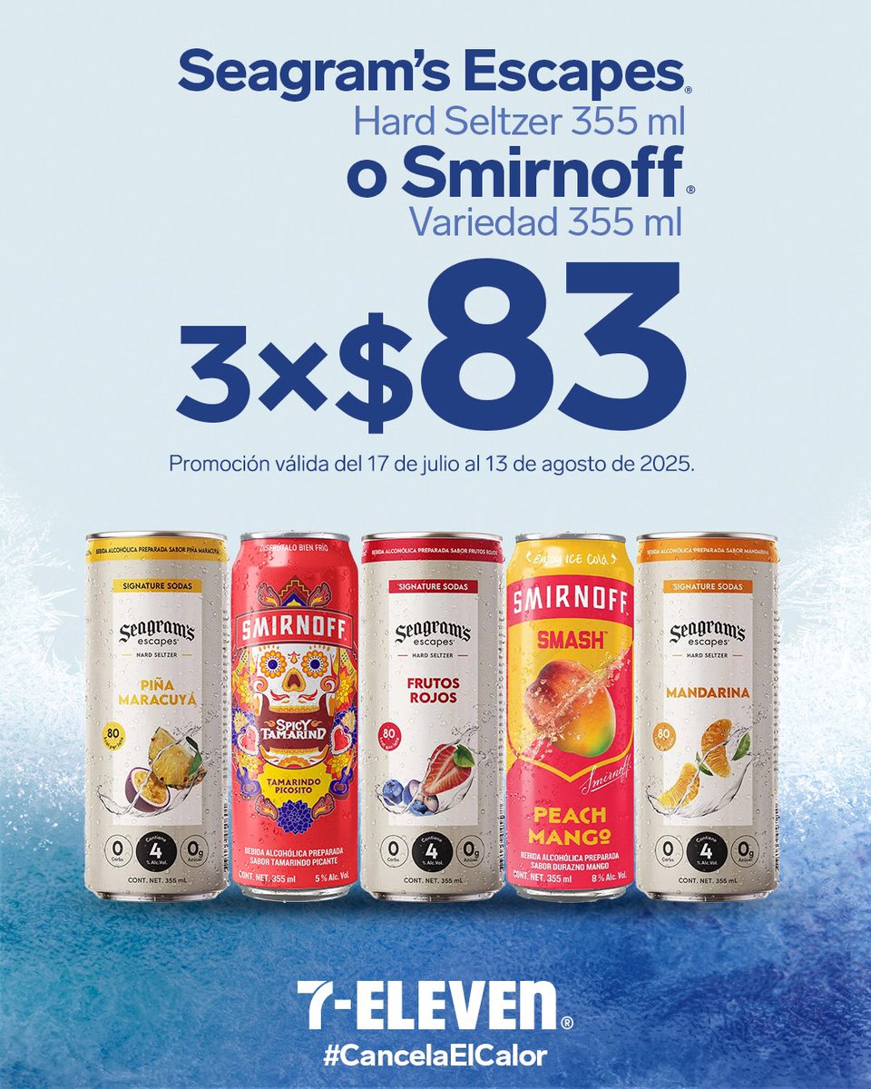 7ElevenMexico's tweet image. ¿Con qué rolitas acompañarían estos drinks en finde? 🎶🍹Mientras le piensan, cáiganle al Seven, aprovechen la promo y cancelen el calor. 🧊