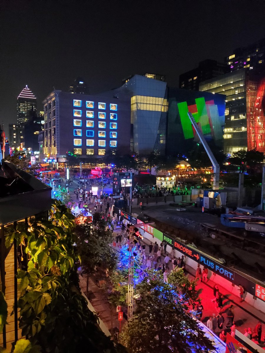 Variant488's tweet image. Montreal at night outside our hotel.