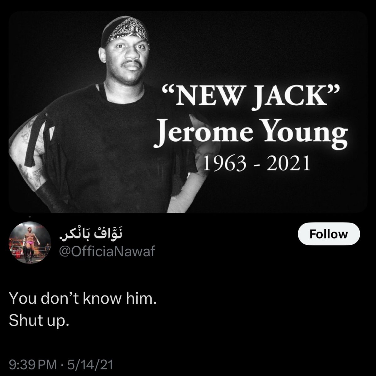 that_bald_bro's tweet image. wouldn’t surprise me if the fans who are upset at AEW/TK for not acknowledging Hulk Hogans passing are the same ones who had a problem when they acknowledged Sika and New Jack 😒
You wanna mourn Terry go right ahead but spare me the performative tribalistic bullshit 😠 #aew #wwe…