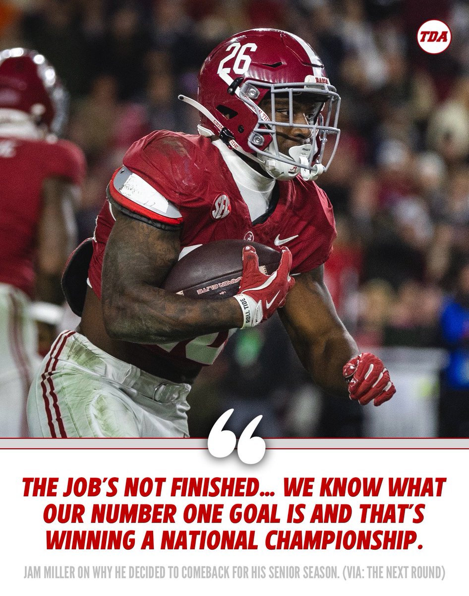TDAlabamaMag's tweet image. Jam Miller has his mind set on one thing heading into the 2025 season. 👀🏆
via: @NextRoundLive