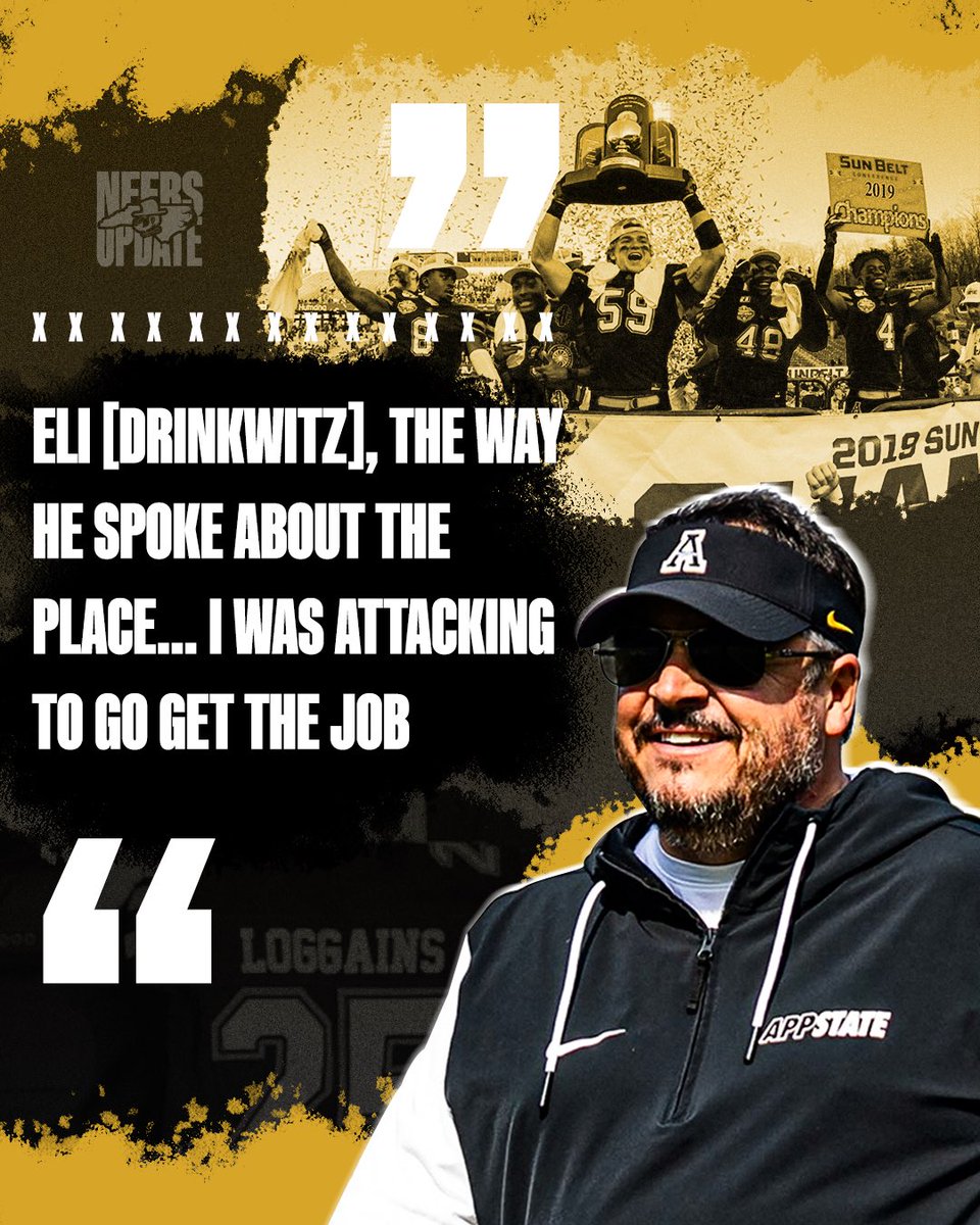 neersupdate's tweet image. Coach Loggains:

 “Eli [DRINKWITZ], the way he spoke about the place… I was attacking to go get the job.”

#appstate #appstatefootball