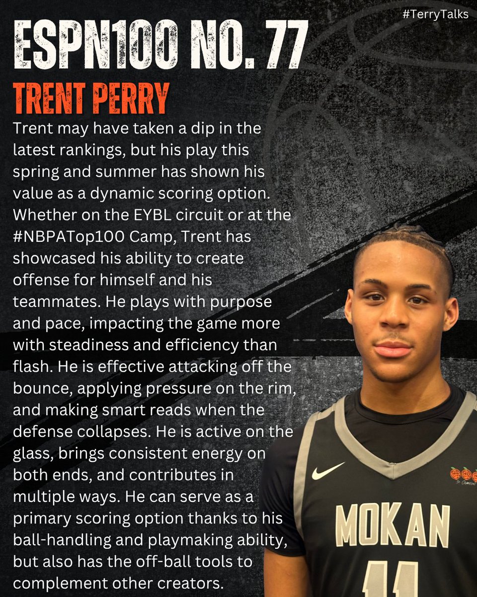 TDrakeBasktball's tweet image. 🚨 #TerryTalks 🚨
Trent Perry
ESPN100 No. 77
ESPN Scouting Profile ➡️ insider.espn.com/college-sports…
#PaulBiancardi #ESPN #ESPNRankings #SCNext @PaulBiancardi @SCNext @TheUCReport @TrentPerry2026 @MokanBasketball #EYBL #NikeBaskeball @NikeEYB @nikebasketball @john_stovall