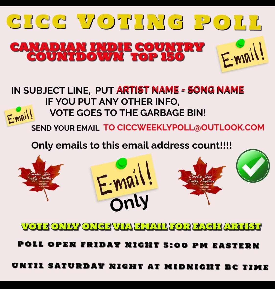 Shimmer Johnson (@shimmer_johnson) on Twitter photo Hey gang voting is open now ! 3pm MST help us get our single “Meant to Be “ to number one on the Canadian indie countdown . All you gotta do is three simple steps :
1. Copy this email address ciccweeklypoll@outlook.com
2. Paste into your email .
3. Write in the subject line: Hey gang voting is open now ! 3pm MST help us get our single “Meant to Be “ to number one on the Canadian indie countdown . All you gotta do is three simple steps :
1. Copy this email address ciccweeklypoll@outlook.com
2. Paste into your email .
3. Write in the subject line: