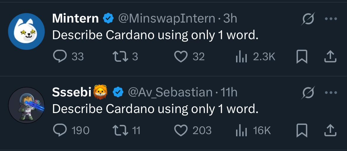 Thomas__JELLY's tweet image. Describe Cardano using only 1 word.