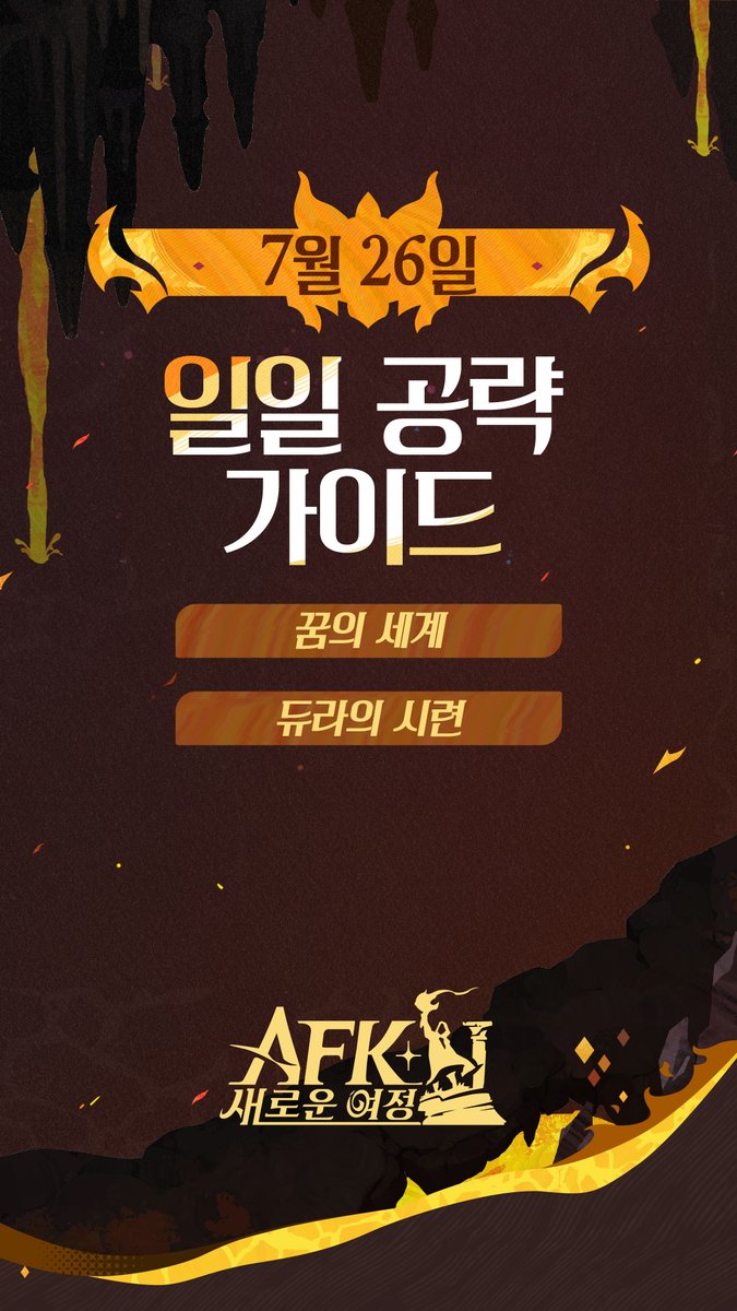 AFK_journey_KR's tweet image. [일일 공식 공략 가이드] 7월 26일 일일 공략 가이드

승리를 부르기 위한, 그리고 랭킹 상승을 위한! 일일 공략 가이드입니다! 🏆

※ 자세한 내용은 공식 카페를 방문해주세요!

🏠 공식 카페 &amp;gt; 공략&amp;amp;TIP &amp;gt; 공식 공략 가이드
🔗 cafe.naver.com/afkjourneykr/3…