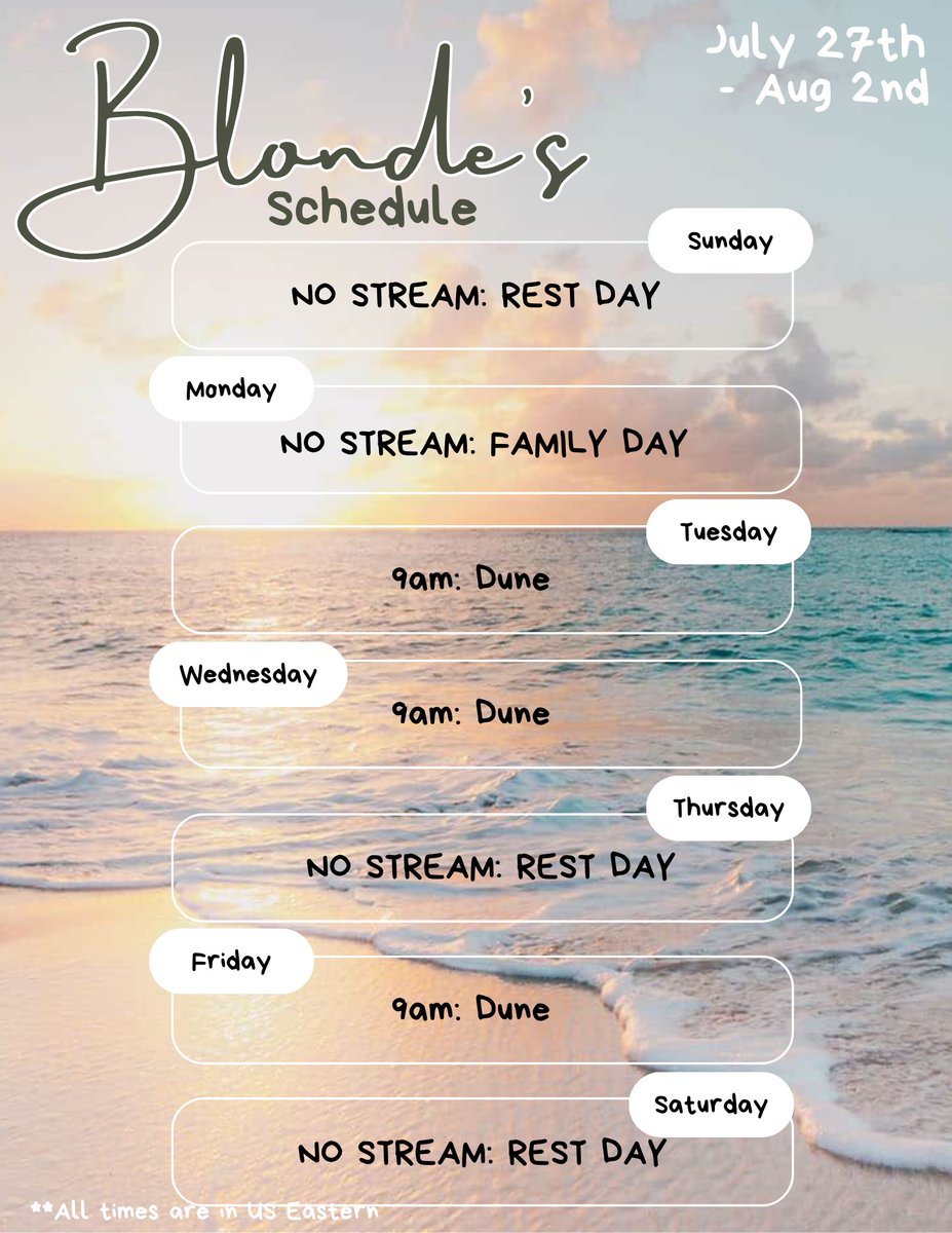 π DaBlondeBomber π (@dablondebomber4) on Twitter photo βοΈ Stream Schedule βοΈ
Tomorrow <a href="/BlindDesecrator/">BlindDesecrator</a> & I are picking up the kiddos so we will offline most of the day.
I am taking Monday to hang out with the Family since the kids have been gone for 2 weeks.
Tue/Wed/Fri are all Dune grind (maybe even starting another character) βοΈ Stream Schedule βοΈ
Tomorrow <a href="/BlindDesecrator/">BlindDesecrator</a> & I are picking up the kiddos so we will offline most of the day.
I am taking Monday to hang out with the Family since the kids have been gone for 2 weeks.
Tue/Wed/Fri are all Dune grind (maybe even starting another character)
