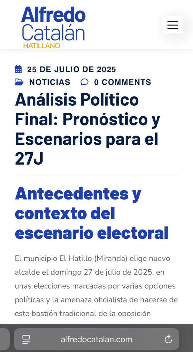 🗳️ Este domingo 27 de julio, El Hatillo elige. Lee el artículo completo aquí 👉 alfredocatalan.com/analisis-polit…