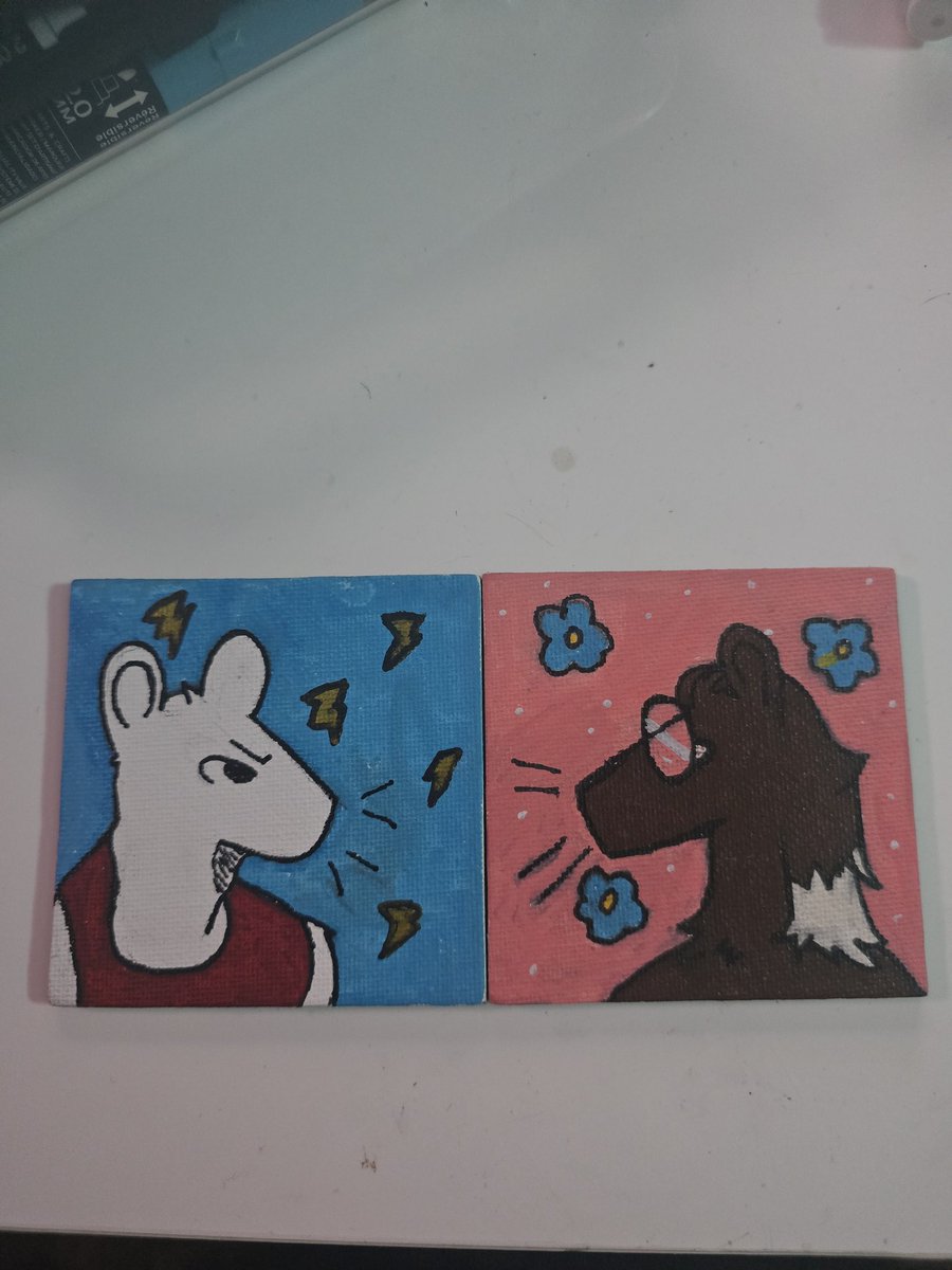 Made these two canvas magnets for my fridge! Characters are Ratticus and Dr. Zo from <a href="/BeetleRatedR/">beetlerat</a> Theratpy series!

(These are for person use as i dont own the characters, all characters belong to beetlerat :3)