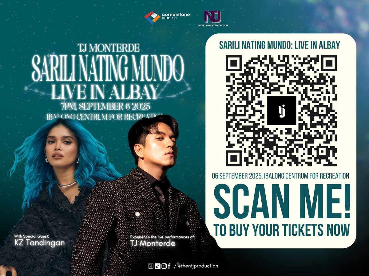 thentjprod's tweet photo. @tjmusicmonterde live sa Albay?!
PAK! DESERVE MO 'YAN!

Bili na ng #SNMLiveInAlbay ticket bago ka maubusan! 
🎟️👉 https://t.co/oFMUTcNqh4

🗓️ 06 September 2025, 7PM
📍 Ibalong Centrum for Recreation

#TJMonterde #NTJProduction #SariliNatingMundo https://t.co/sWHx6pci72