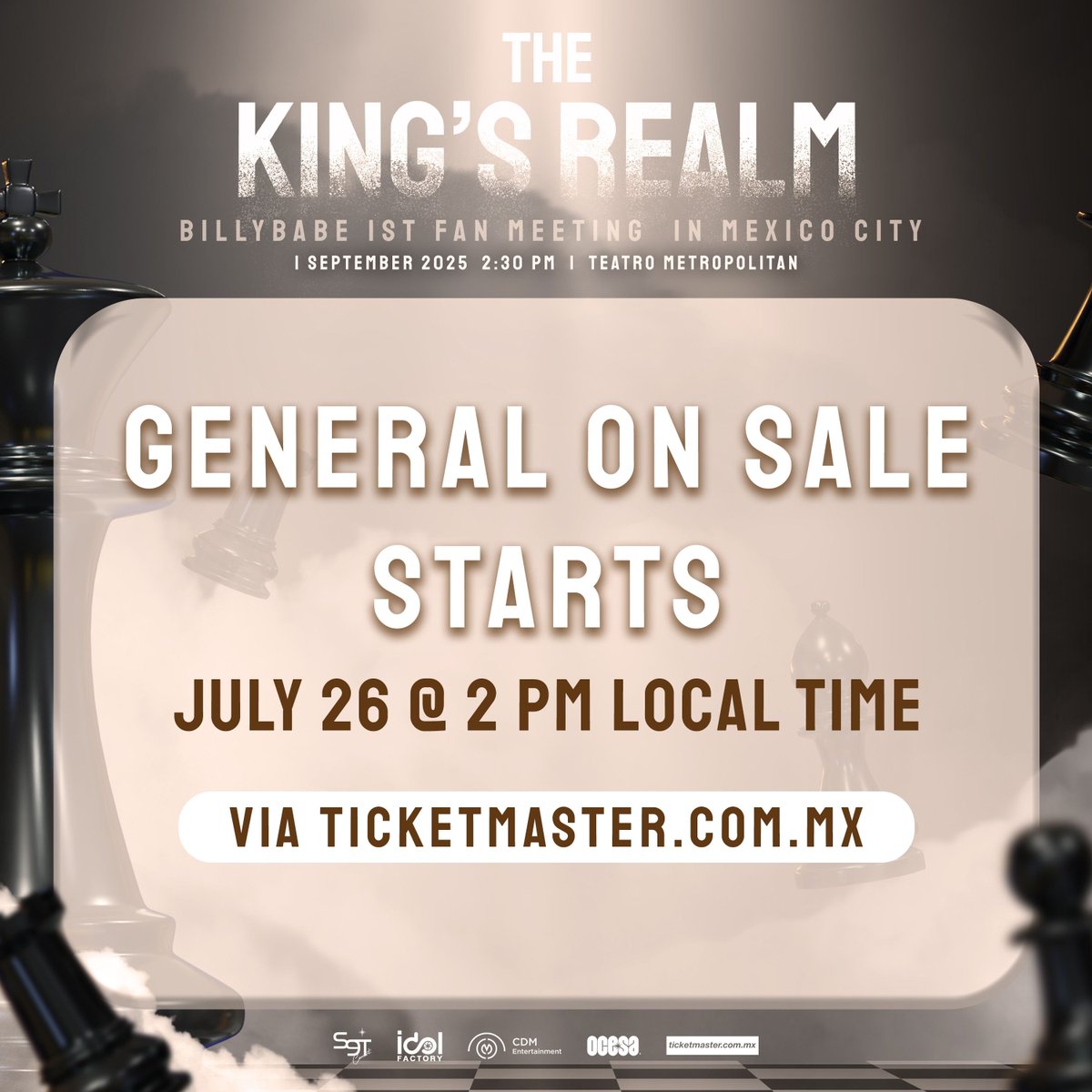 cdmentph's tweet image. ¡La venta general para #BillyBabe1stFMinMexicoCity empieza mañana!
Nos vemos muy pronto 🖤
⏰ 26 de julio, 2 PM (hora local)
🎟️ ticketmaster.com.mx/event/140062EB…
#BillyBabe #บิลลี่เบ้บ
#bbil1ypn #babiibabe
#S9TConcert #CDM