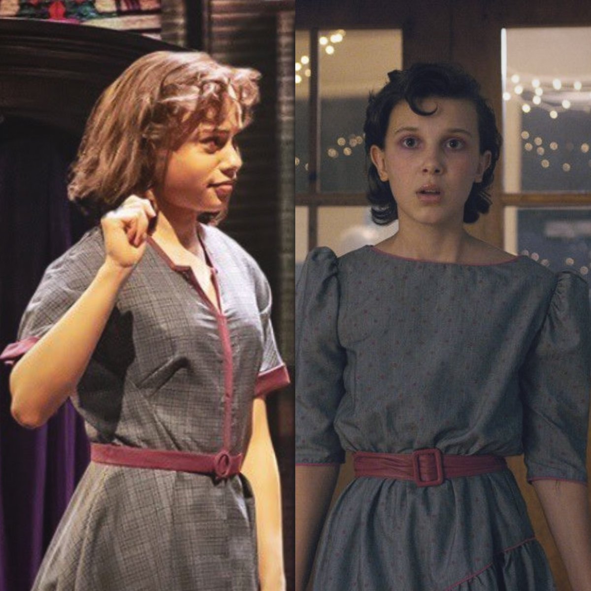 strangesapphics's tweet image. patty newby's dress in the first shadow
vs.
el's dress for the snowball in season 2
๐ค