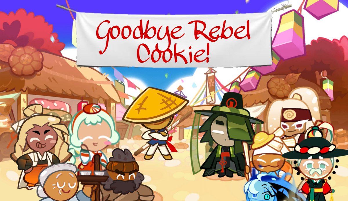 popcrumbscrk's tweet image. Yakgwa Village Villagers throw a farewell party for Rebel Cookie due to his departure from the village.
The cookie was rumored to go to Creme Republic to 'take care of something'.