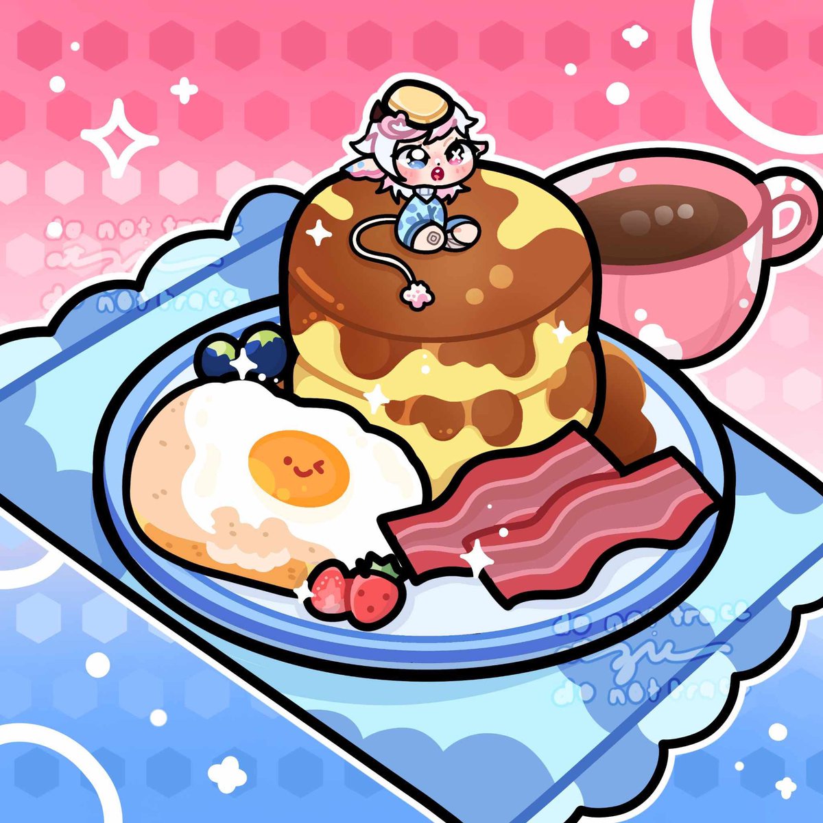 avroringgg's tweet image. my first ko-fi art for @MooMooMuesli 🥹✨ i really fell in love with this food art concept and my personal fave was the fluffy pancake 🥞