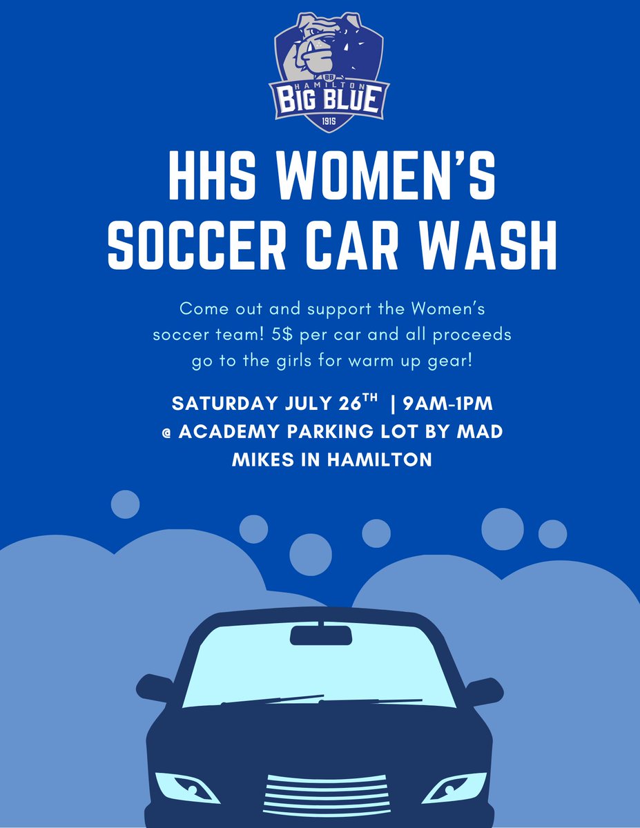 Car Wash is tomorrow! Come out and support the girls! #BigBlue #Hamilton