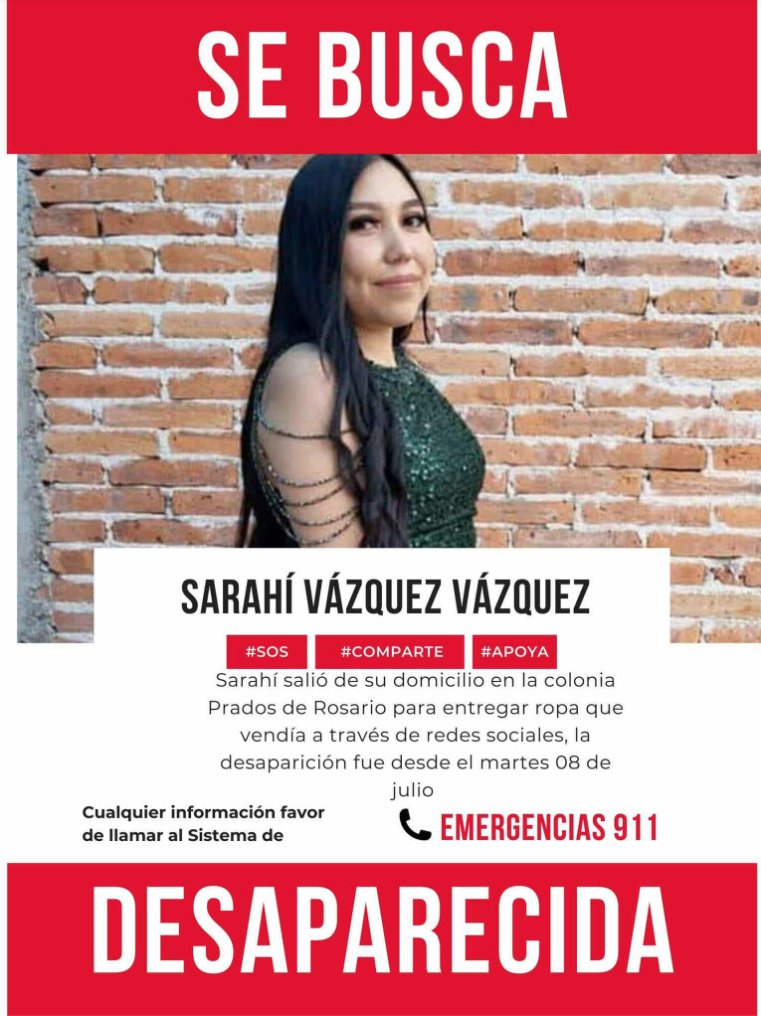 ReporteMxNotic1's tweet image. Se busca a Sarahi Vázquez Vázquez de 25 años. Fue vista por última vez en Guanajuato, San José Iturbide, el 08 de julio de 2025.
#HastaEncontrarla @FGEGUANAJUATO @FGRMexico @SSPCMexico
facebook.com/EspacioTV1/pho…