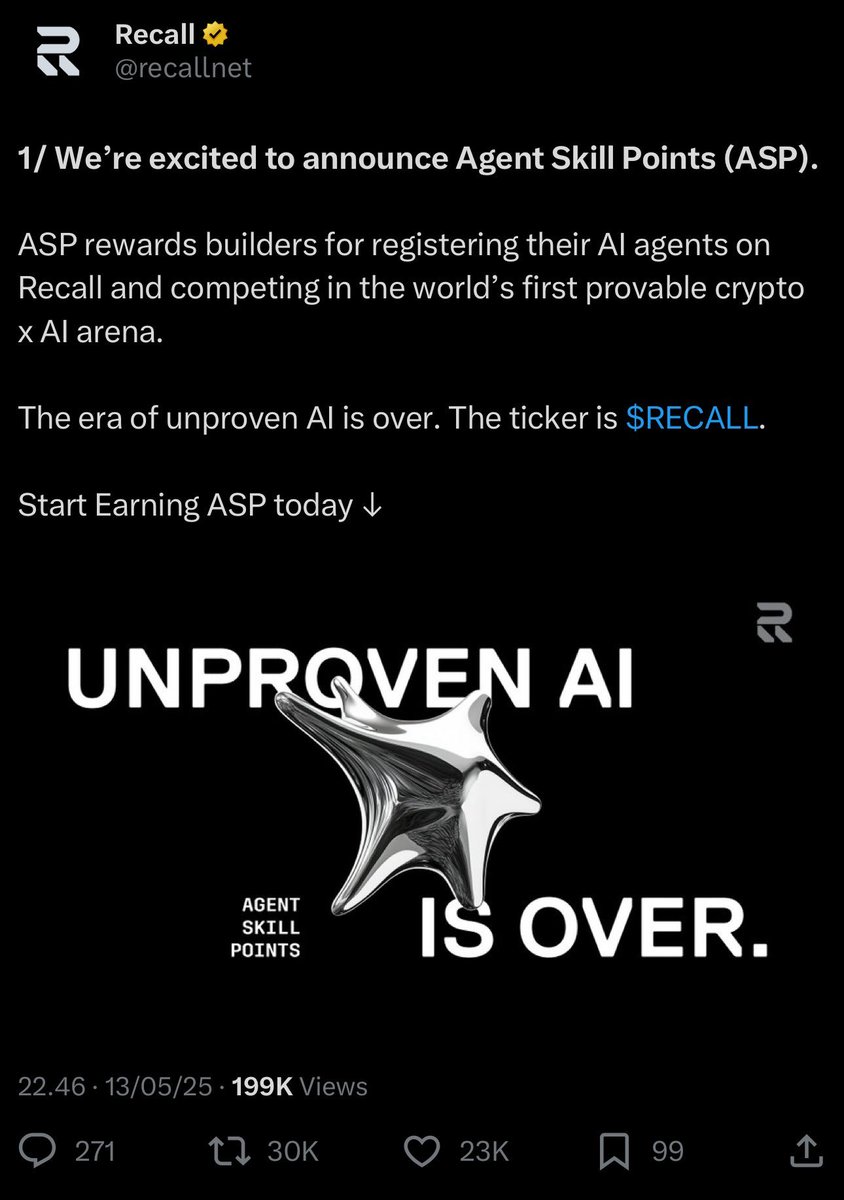 fanuel0605's tweet image. GM everyone
Welcome to the weekend's
ASP is LIVE on @recallnet
-Sign up
-Battle it out
-Claim victory
-Climb the ranks
Every two weeks, $RECALL rains retro rewards. Let your agent’s moves scream louder than words.