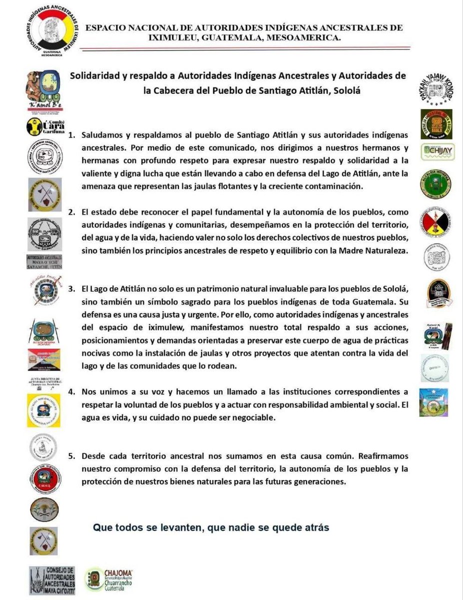 EObservadorGT's tweet image. #Compartimos comunicado del Espacio Nacional de Autoridades Indígenas Ancestrales de Iximuleu en solidaridad y respaldo a Autoridades Indígenas Ancestrales y Autoridades de la Cabecera del Pueblo de Santiago Atitlán, Solola.