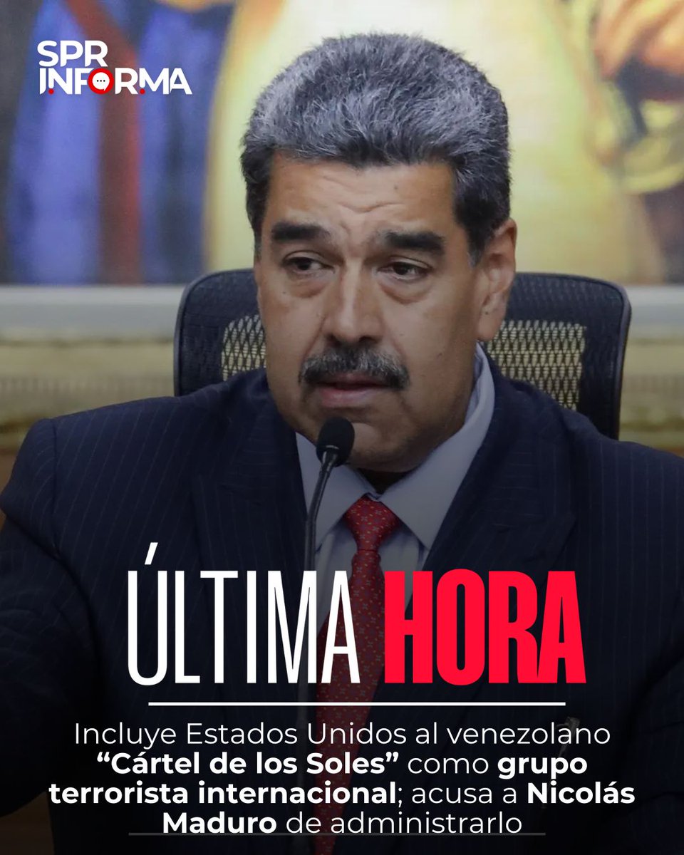 SPRInforma's tweet image. #ÚltimaHora | #Internacional
La Oficina de Asuntos del Hemisferio Occidental (@WHAAsstSecty) informó que el gobierno de #EEUU designó al Cártel de los Soles como organización terrorista extranjera, por apoyar al Tren de Aragua y al Cártel de Sinaloa. Además, acusó al presidente…