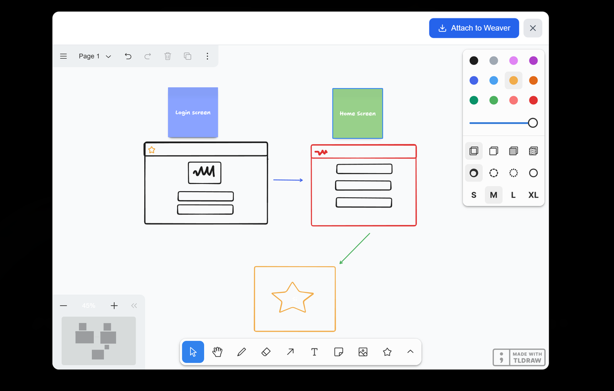 promptweaver's tweet photo. Turn your Napkin sketches to  beautiful UIs — drawn on @tldraw’s brilliant canvas, brought to life by @promptweaver . Big shoutout to the @tldraw  team — we couldn’t have asked for a better foundation! 🙌, refer below where napkin sketch is converted into beautiful looking UI! https://t.co/us5RP3QW5v