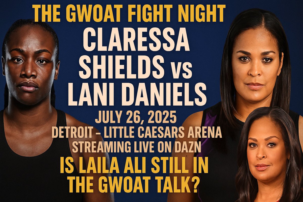 LavishlifeMag's tweet photo. She’s defending her undisputed heavyweight crown and putting her legacy on the line once again… but fans can’t help asking:

Where’s Laila Ali at now? 👀👑
We still remember those subtle jabs and tension between her and Shields. Claressa’s been calling herself the GWOAT (Greatest Woman of All Time)… a title some say belongs to Laila. Could a future face-off be brewing if Shields dominates again? 🐐💥

Catch the action live on DAZN!
Main card starts 8PM ET, with the main event around 10PM ET — you don’t wanna miss it.

📍 Little Caesars Arena, Detroit — HISTORY IN THE MAKING.

#ShieldsVsDaniels #GWOAT #ClaressaShields #LailaAli #WomenInBoxing #DeMolayNews #BoxingHistory #LegacyFight #DAZN #DetroitFightNight