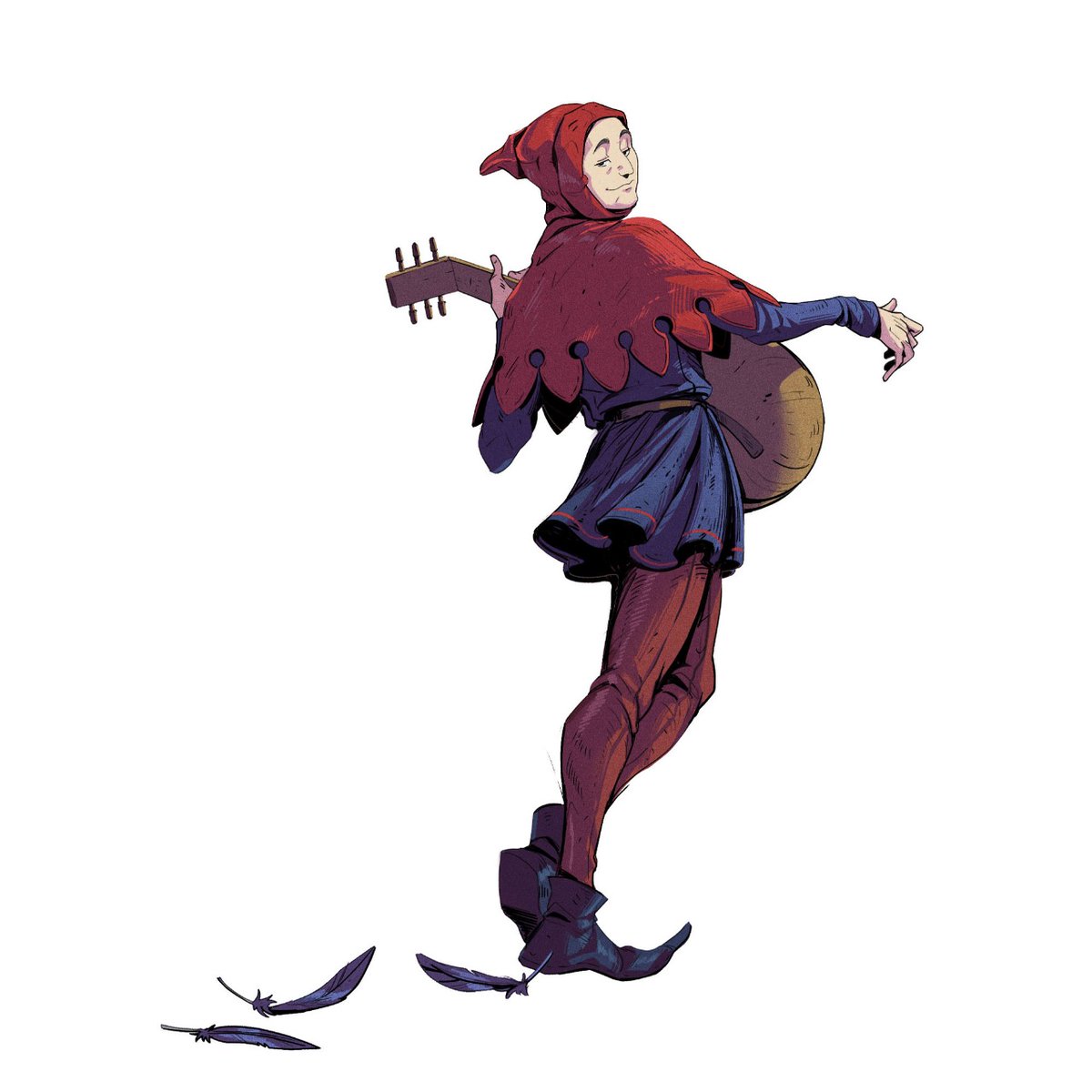 JessiOchse's tweet image. Some mysterious bard nonsense. He&apos;s supposed to look a lot like those smooth egg head people you find in tapestries haha. #characterdesign #art #bards