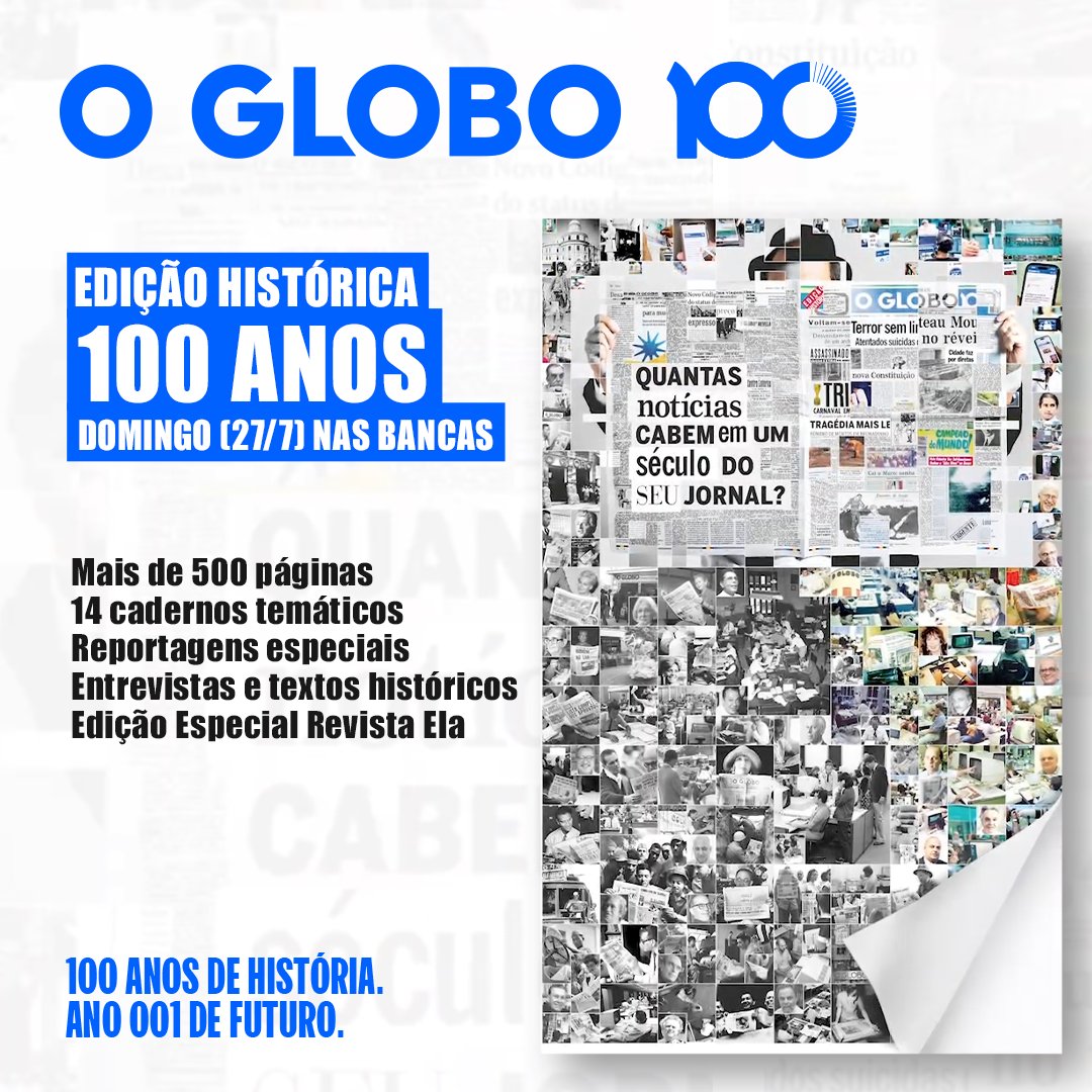 thalescmachado's tweet image. A maior edição de um jornal que o Brasil já viu.
100 anos do @JornalOGlobo na terça. Mas a festa é no domingo: edição especial com mais de 500 páginas.