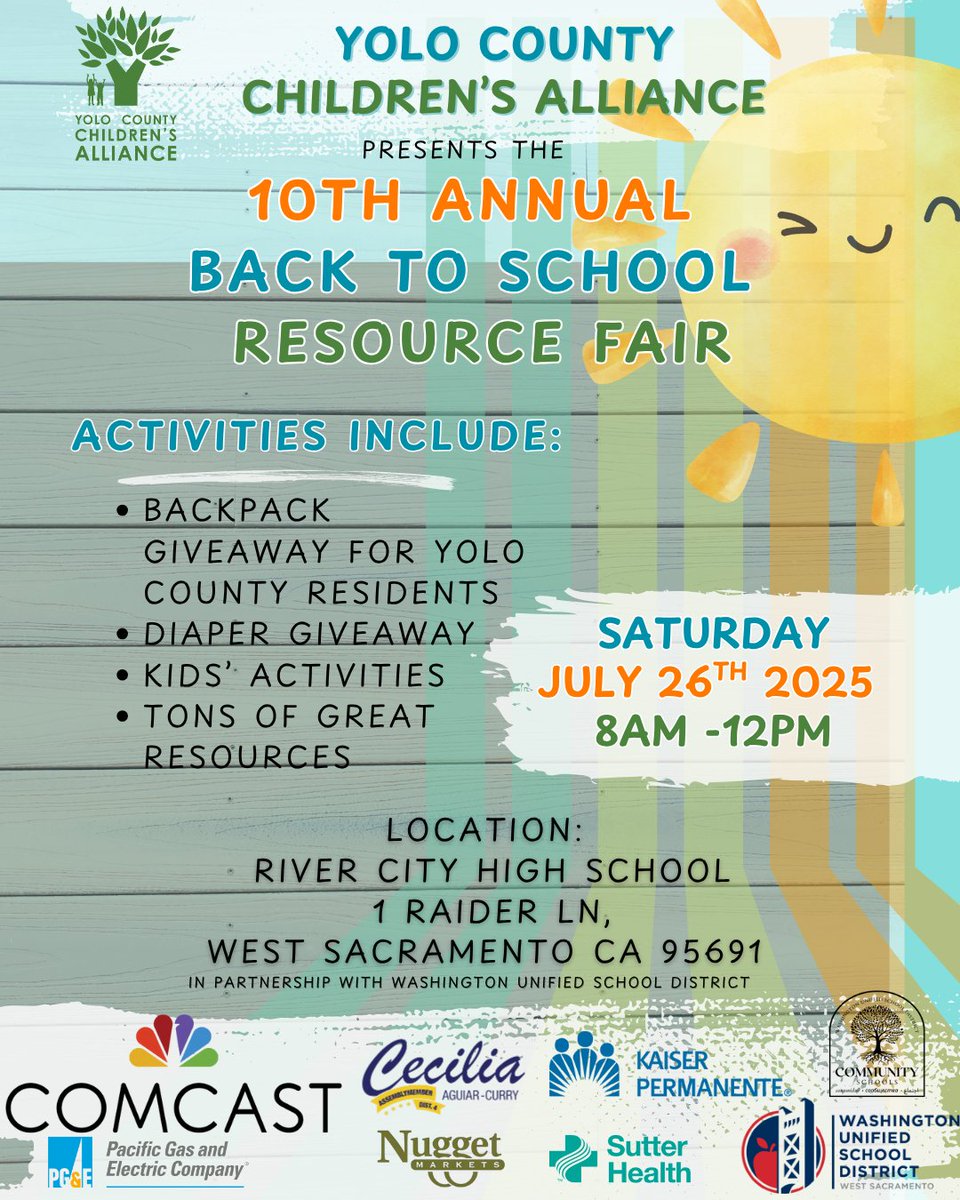 Air quality looks Good–Moderate this weekend! Breezy winds Fri–Sat will keep air clean; Sunday warms up with low‑Moderate ozone. Stop by our booth at the <a href="/YCCAforthekids/">YCCA</a> Back‑to‑School Resource Fair — Sat, July 26, 8 AM–Noon, River City HS in West Sac. 

Thanks, <a href="/WUSDK12/">WUSD</a>!