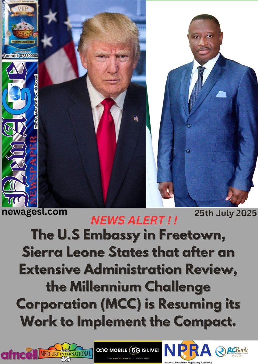 thomasdixon (@thomasd05987132) on Twitter photo Sierra Leone Is amongst 12 countries that the United States Government is resuming it compact progamme with.
<a href="/USEmbFreetown/">USEmbassyFreetown</a> just confirmed that the Millennium Challenge Corporation is resuming its work to implement the compact.
The Government of Sierra Leone said that they Sierra Leone Is amongst 12 countries that the United States Government is resuming it compact progamme with.
<a href="/USEmbFreetown/">USEmbassyFreetown</a> just confirmed that the Millennium Challenge Corporation is resuming its work to implement the compact.
The Government of Sierra Leone said that they