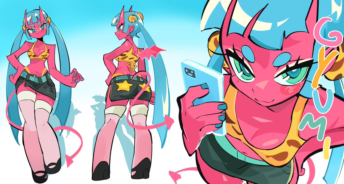 GATCHIPON's tweet photo. #oc 
Finally getting around to make refs of my gyaru demon gals 🩵💛 https://t.co/bYeFt3kmJA
