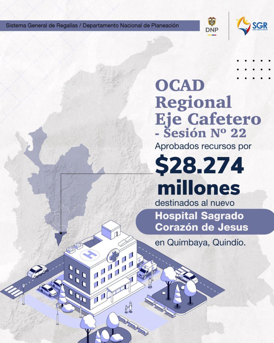 Regalias_gov (@regalias_gov) on Twitter photo 🏥 El gobierno del presidente <a href="/petrogustavo/">Gustavo Petro</a> construirá un nuevo hospital en Quimbaya, Quindío con las #Regalías.
En la sesión 22 del OCAD Regional Eje Cafetero fueron aprobados $28.274 millones de la Asignación para la Inversión Regional del 40% para la construcción del 🏥 El gobierno del presidente <a href="/petrogustavo/">Gustavo Petro</a> construirá un nuevo hospital en Quimbaya, Quindío con las #Regalías.
En la sesión 22 del OCAD Regional Eje Cafetero fueron aprobados $28.274 millones de la Asignación para la Inversión Regional del 40% para la construcción del
