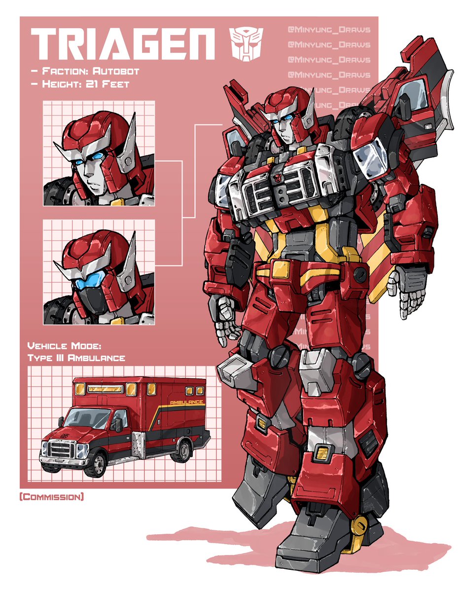 Minyung_Draws's tweet image. New Transformers OC - Autobot Triagen! He transforms into an ambulance!

If YOU have an OC you’d like illustrated/designed by me, reach out for a quote! (I’m running out of spaces!)