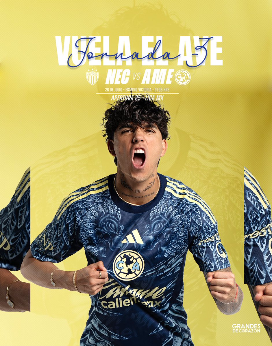¡#VuelaElAve en la Jornada 3! 🦅

🆚 Necaxa
🏟️ Estadio Victoria
📅 26 de julio
🕗 21:05 horas