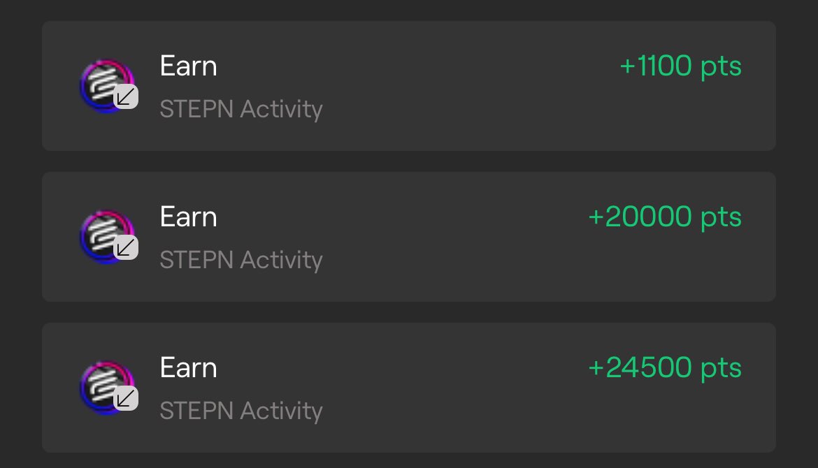 #STEPNTrailblazer 
たぶん上から
①badge
tier1：700
tier2：300
tier3：100

②leadersboard
たしかスナショ時50位：
20,000

③Genesis(36m〜×1,12m〜×1)
tier1：20,000
tier3：4,500

かな🤔