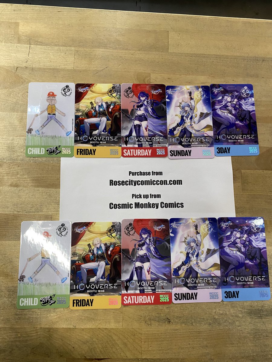 We have Rose City Comic Con Badges for pick up! Order them from rosecitycomiccon.com and pick them up at the shop.

 rosecitycc #rccc #pdxcomics #pdxcomicbookstore #rosecotycomiccon #rccc25 #portlandcomicbookstore #cosmicmonkeycomics