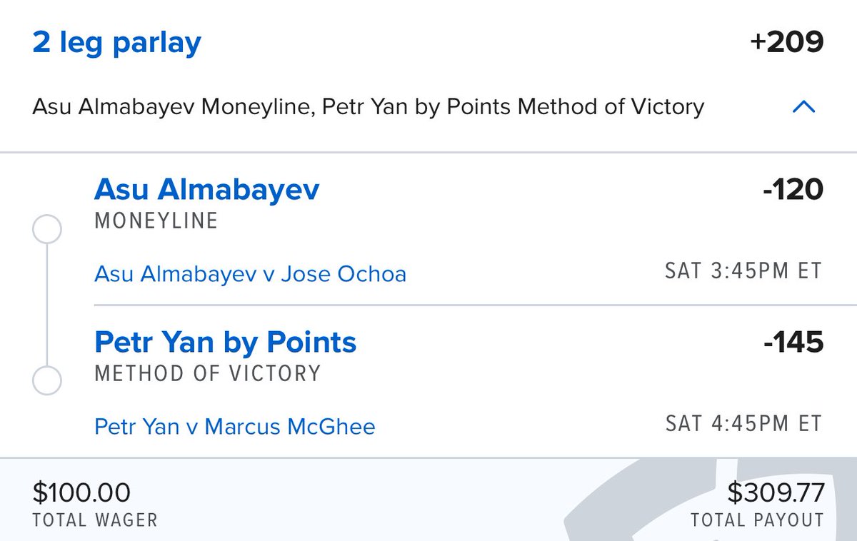 talkbets101's tweet image. UFC Saturday July 26th 🔒
🔹 Martin Buday ML +245 — $75 to win $258.75
🔹 Buday by Points +720 (Boosted) — $25 to win $205.00
🔹 Bogdan Guskov by KO +270 — $150 to win $555.00
🔹 Ribas, Blackshear, Leal Parlay +132 — $100 to win $232.65
🔹 Almabayev ML + Yan by Points Parlay…