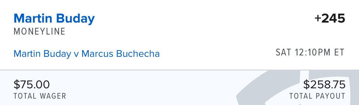 talkbets101's tweet image. UFC Saturday July 26th 🔒
🔹 Martin Buday ML +245 — $75 to win $258.75
🔹 Buday by Points +720 (Boosted) — $25 to win $205.00
🔹 Bogdan Guskov by KO +270 — $150 to win $555.00
🔹 Ribas, Blackshear, Leal Parlay +132 — $100 to win $232.65
🔹 Almabayev ML + Yan by Points Parlay…