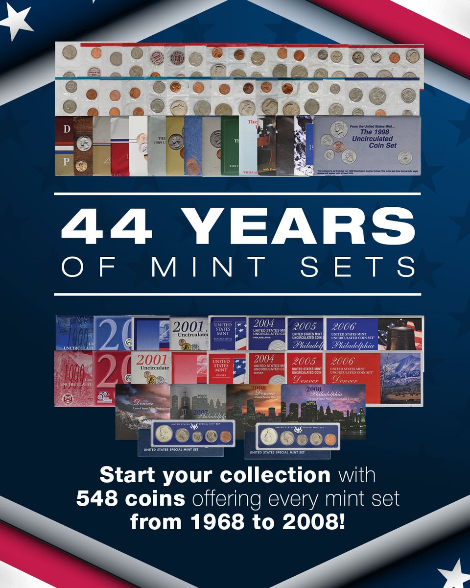 TheCSNMint's tweet image. Every coin from 1965 to 2008 from both Philadelphia and Denver Mints!

All in the Original Mint Packaging!

548 Coins Total!

Available now at CSNmint.com !!!

#usmint #mintsets #coins #numismatics