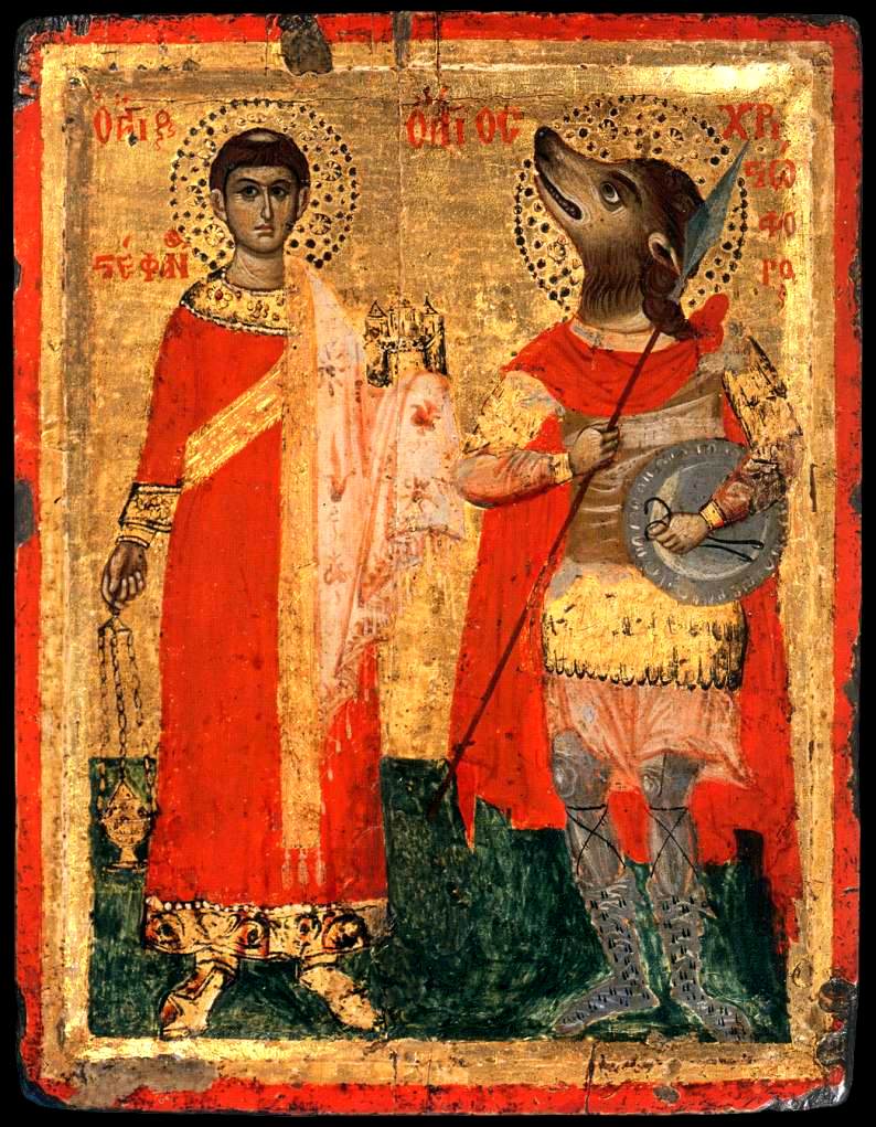 antinousgaygod's tweet photo. 🪷 25 July is the feast day of Psychopomp Saint #Christopher, who started out as #Anubis and then later #Hermanubis conveying souls over Nile. Hence the cynocephalic dog-headed iconography. 🪷 https://t.co/P97NPurRBk
