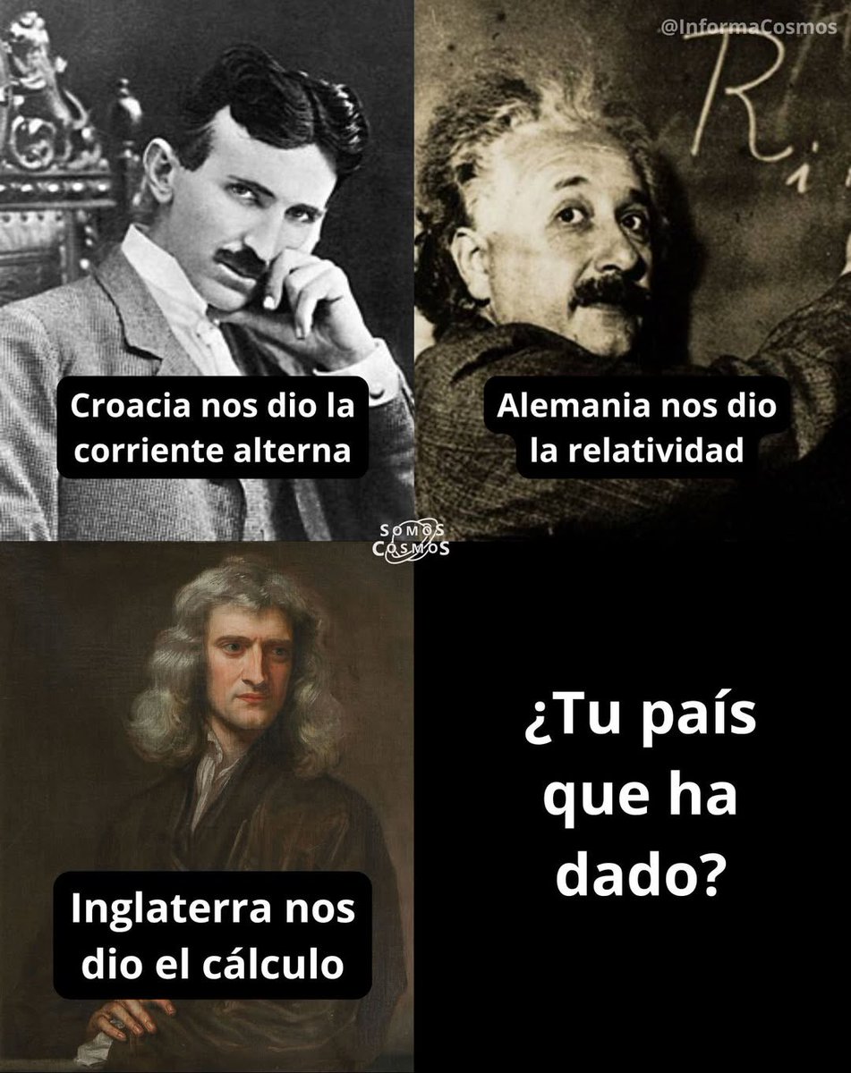 Croacia nos dio la corriente alterna.
Alemania nos dio la relatividad.
Inglaterra nos dio el cálculo.

¿Qué ha dado mi país? 
¡El mejor sistema de saluT pública del mundo!

¿Algún otro país que haya domado la pandemia a los dos meses de haber aparecido?
¡No existe! 🤭