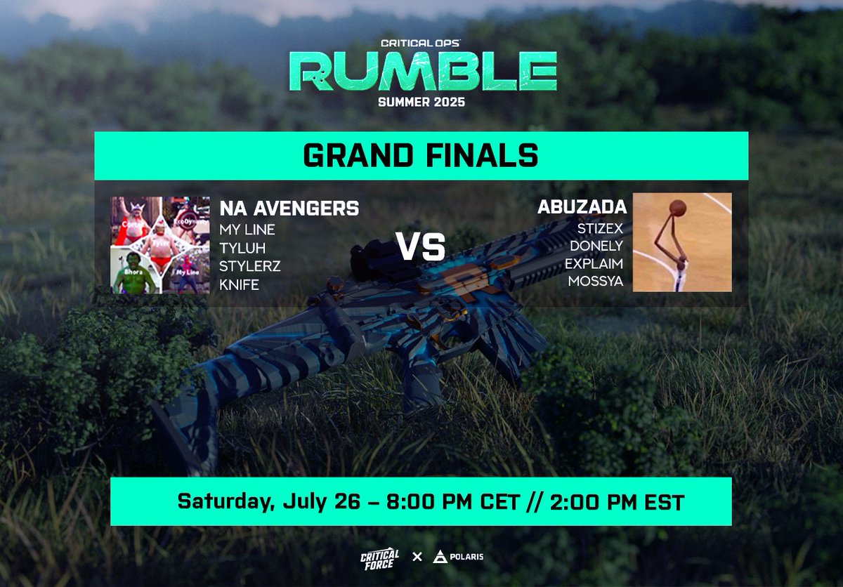 Polaris Tournament (@_polarisgg) on Twitter photo COPS RUMBLE 2025 ๐
Tune in SATURDAY @ 8:00 PM CET / 2:00 PM EST for the GRAND FINALS ๐ฅ
Cheer for your favourite players ๐
โก๏ธ NA Avengers vs Abuzada
๐บ  Spectator Client
๐๏ธ Babi & Levis
๐  Event Case Giveaways
๐ youtube.com/live/pCzgeJb0gโฆ
#COPSEsports #PolarisGG #Esports COPS RUMBLE 2025 ๐
Tune in SATURDAY @ 8:00 PM CET / 2:00 PM EST for the GRAND FINALS ๐ฅ
Cheer for your favourite players ๐
โก๏ธ NA Avengers vs Abuzada
๐บ  Spectator Client
๐๏ธ Babi & Levis
๐  Event Case Giveaways
๐ youtube.com/live/pCzgeJb0gโฆ
#COPSEsports #PolarisGG #Esports