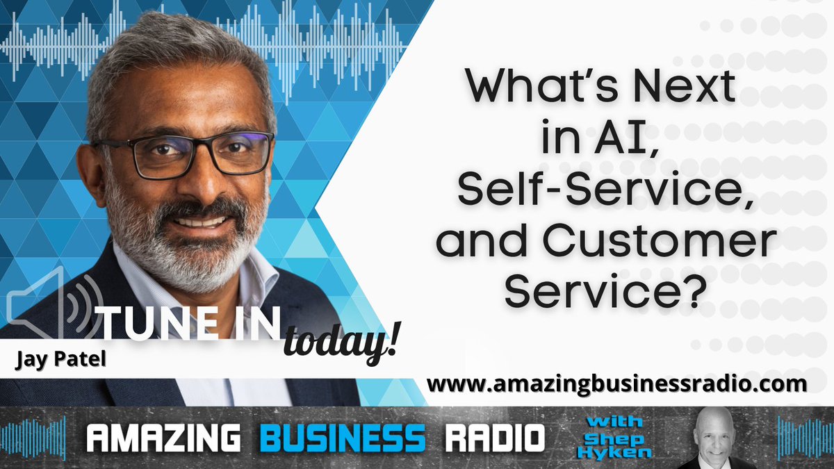 Hyken's tweet image. What's your biggest concern with AI in customer support: job loss, privacy, quality, or something else?
On this week's Amazing Business Radio, Jay Patel talks about the pitfalls, realities, and building trust with AI.
Listen! hyken.com/amazing-busine… #CustomerExperience #AI…
