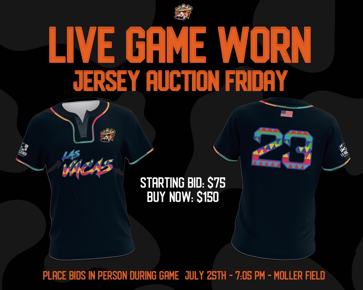 fremont_moo's tweet image. LIVE GAME WORN Las Vacas jerseys are up for grabs TONIGHT ❕Bid on your favorite Las Vacas jersey TONIGHT during the game! Starting at just $75 or snag it for $150 — wear a piece of the action home! 🐮⚾️