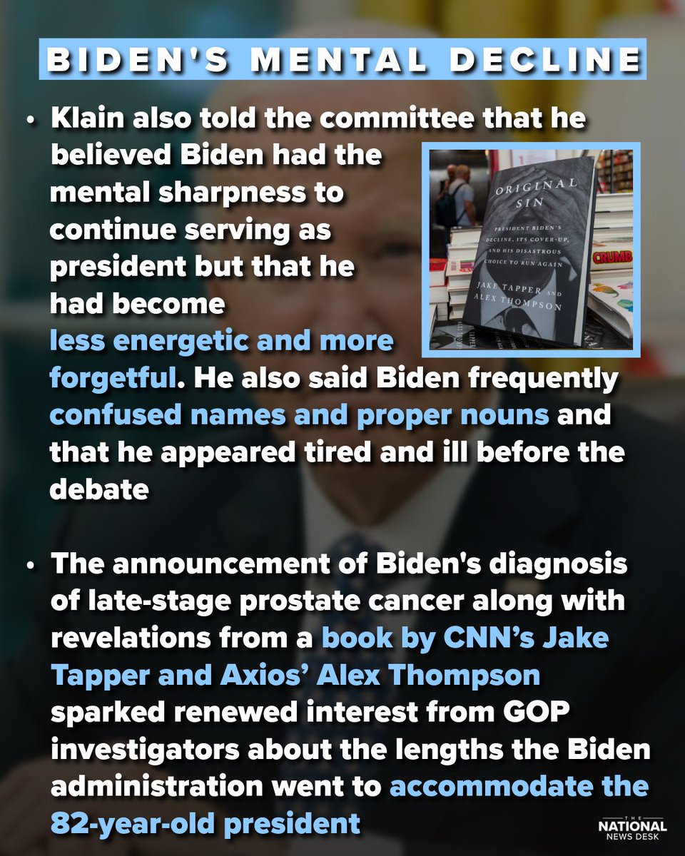TND's tweet image. Former President Joe Biden’s chief of staff testified about Biden's mental decline while in office. Here's what he had to say. bit.ly/4o8nWk6