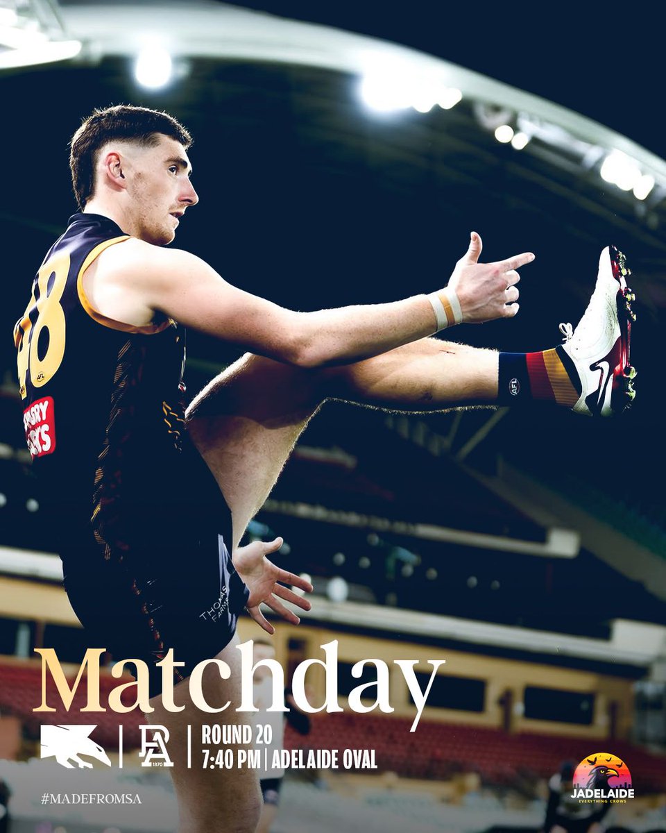 JADelaideX's tweet image. 𝐌𝐚𝐭𝐜𝐡𝐃𝐚𝐲! 𝐏𝐫𝐞𝐝𝐢𝐜𝐭𝐢𝐨𝐧𝐬?

🆚 @PAFC
🏟️ Adelaide Oval
🏆 Round 20
⏰ 7:40 PM ACST
📱 #Showdown58 #MadeFromSA