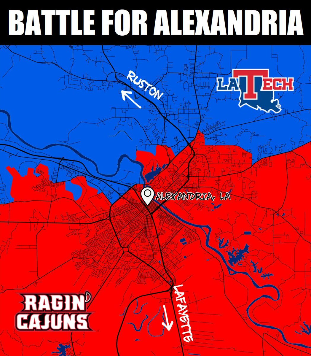 ThroneSpud's tweet image. Alexandria, Louisiana is a battleground setting for Louisiana Tech and Louisiana-Lafayette. These smaller programs still have a lot to prove on the national stage, with Tech moving up to the sunbelt soon with Louisiana and Louisiana looking to assert themselves as on of the…