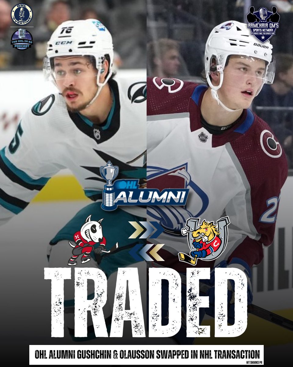 🔁 #OHL ALUMNI TRADE! 🚨

Former #IceDogs 🇷🇺 forward Daniil Gushchin traded to the #NHL’s Colorado Avalanche in exchange for former Colts and Generals 🇸🇪 forward Oskar Olausson.

The 22-year-old Olausson (2021 1st) and 23-year-old Gushchin (2020 3rd) both turned pro in 2022.