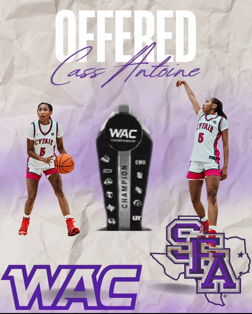 Cassmak_5's tweet image. Blessed to receive an offer from Stephen F. Austin University @SFAWBB! 

Grateful for the opportunity to grow on and off the court. Thank you to the coaching staff for believing in me.💜💜💜
@BishopLenbishop 
#SFAWBB #OfferSeason #CassAntoine #GrindDontStop