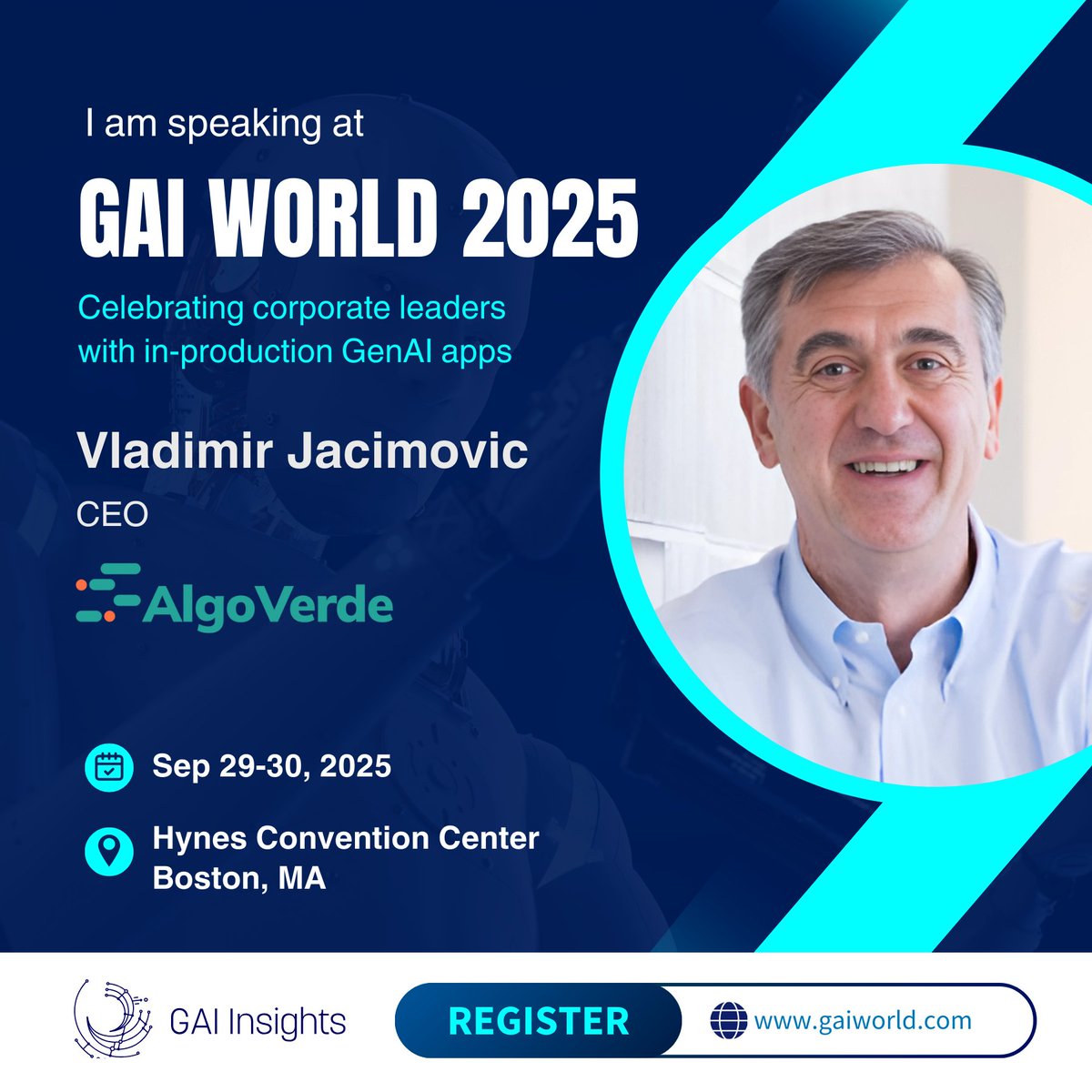 GaIinsights's tweet image. We’re excited to welcome Vladimir Jacimovic, CEO of Algo Verde, to the stage at GAI World 2025!
A pioneer in AI-driven innovation, Vladimir founded hubs.li/Q03y_t-Z0, transforming product development and market intelligence for Fortune 500 companies. With over 30 years in…