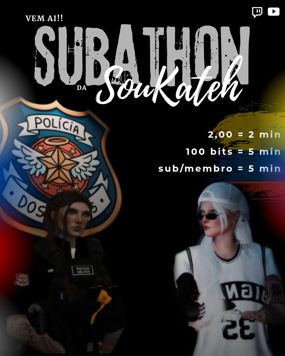 🚨 Vem aii !!! 🚨
DOMINGO dia 27/07 o nosso tão esperado subathon e contamos com a presença de vocês 🤍